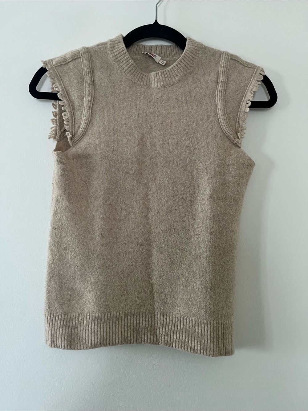 Faherty Beige Wool Sweater Vest Small Fringe Quiet Luxury Neutral Capsule